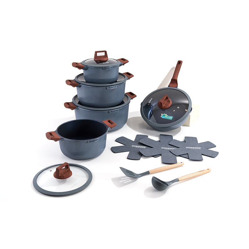 15pcs GraphiteGrain Aluminum Cookware Set