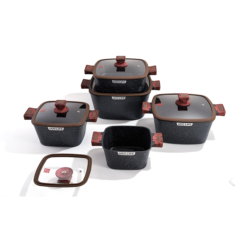 10pcs NeroGranite Aluminum Square pot Set