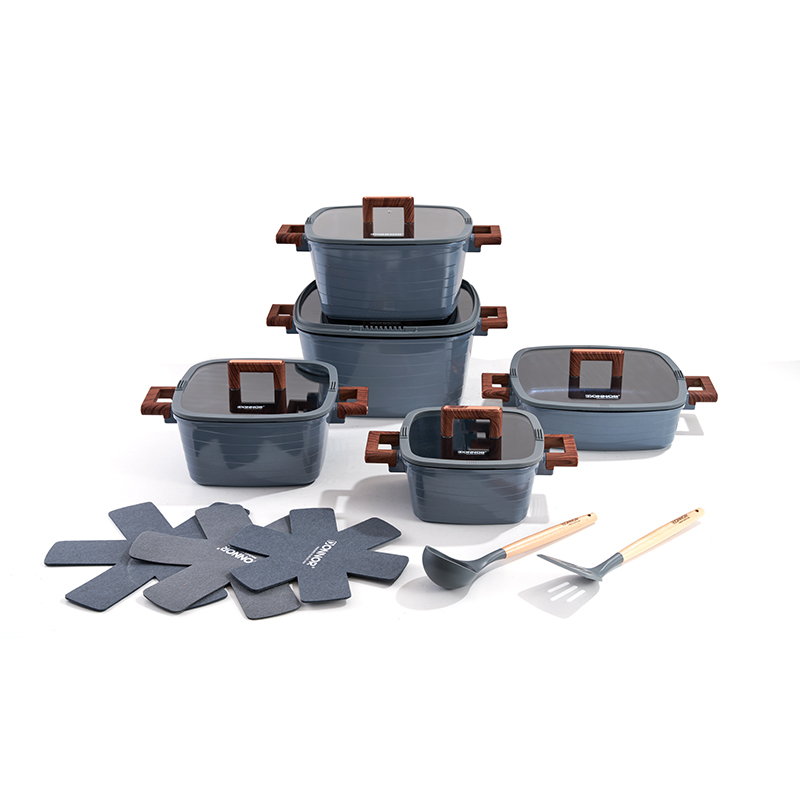 15pcs SquareStack Woodline Aluminium Cookware Set