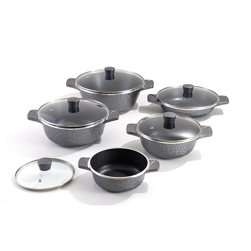 10pcs HammeredStone Granite Aluminum Pot Set