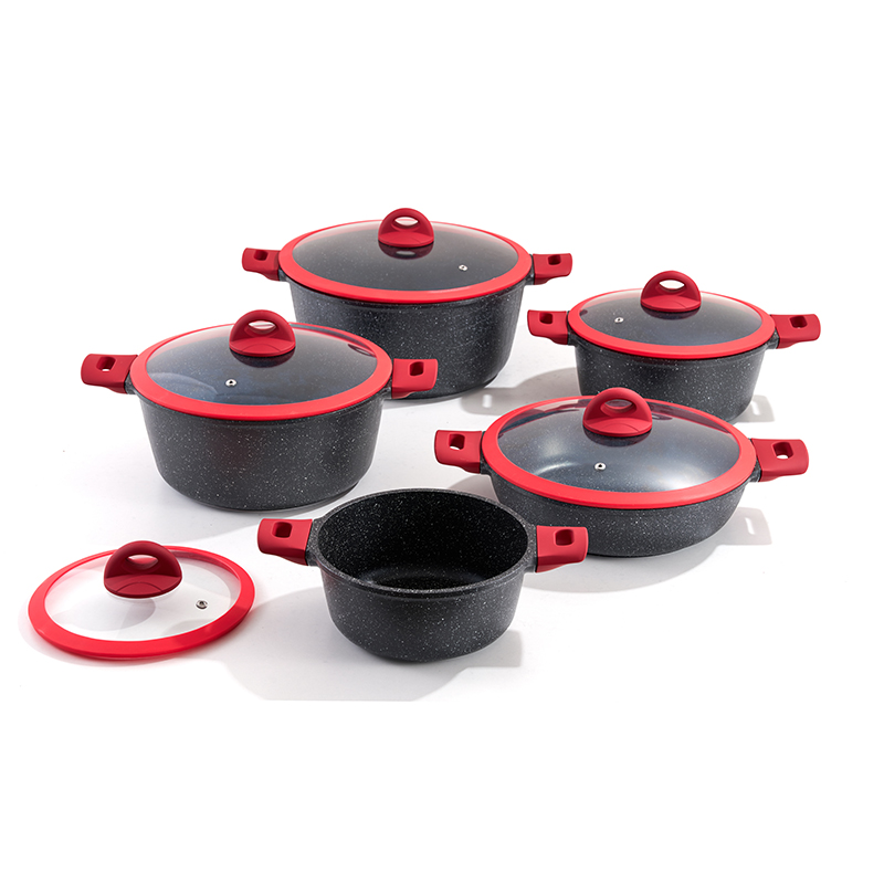 10pcs RedTrim Granite Aluminum pot Set