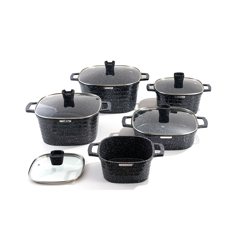 10pcs SquareRidge Granite Aluminum pot Set