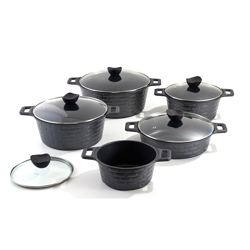 10pcs EmbossedWave Granite Aluminum pot Set