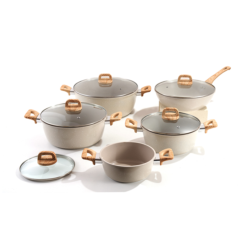 10pcs SpeckleWood Aluminium Cookware Set