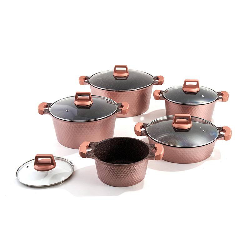 10pcs DiamondRose Granite Aluminum pot Set