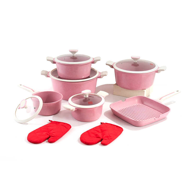 13pcs SpeckleBlush Aluminium Cookware Set