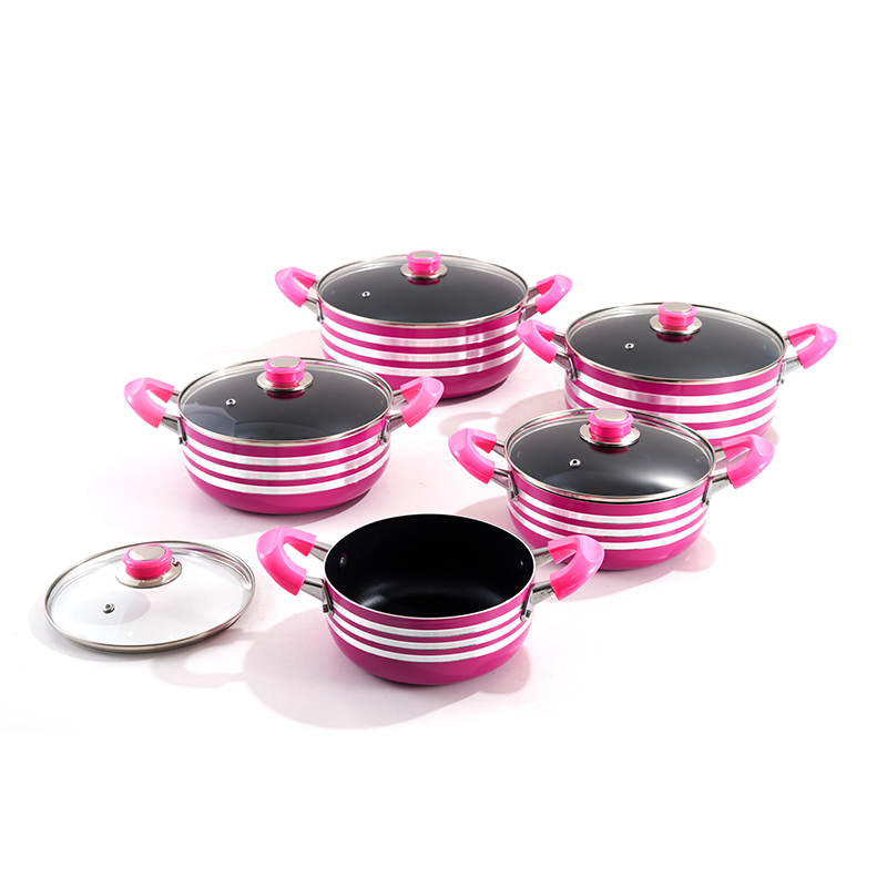 10pcs StripeBloom Aluminum pot Set