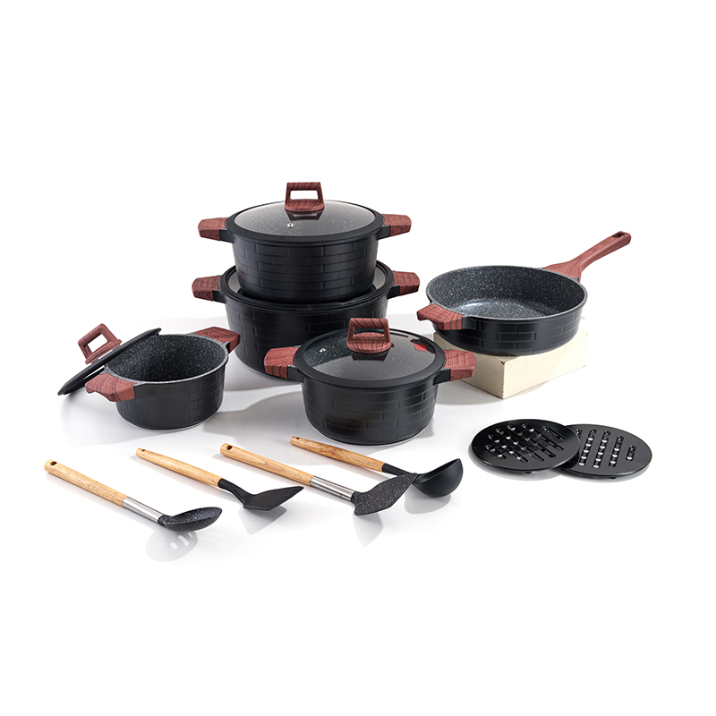 15pcs WoodEssentials Aluminium Cookware Set