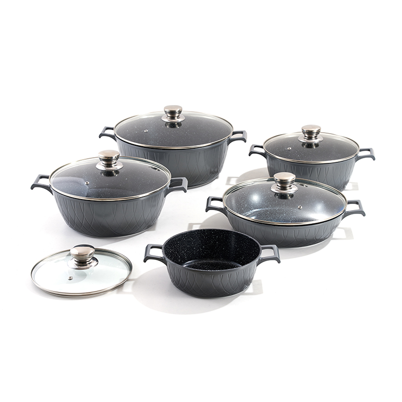 10pcs  SlateEmboss Aluminum Pot Set