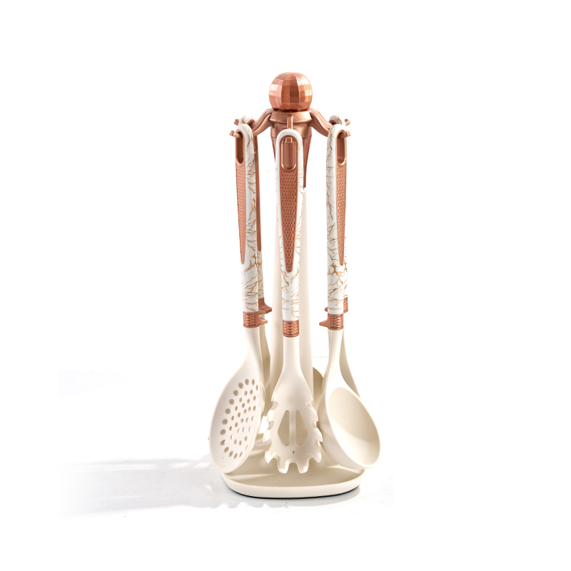 Marble Pattern Rose Gold Silicone Rotating Storage Kitchen Utensil Set